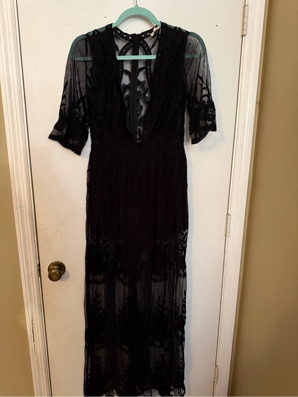 Sheer Embroidered Black Maxi Dress